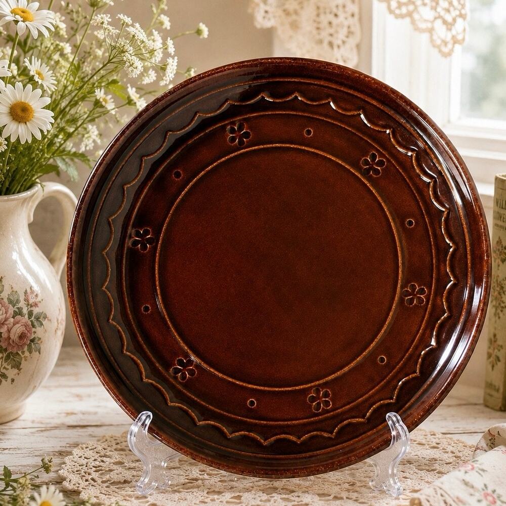 Vintage Marcrest Daisy Dot Brown Stoneware Dinner Plate Grandmacore Cottagecore